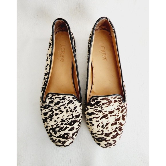 J.Crew Cora Leopard Print Calf Hair Loafers Size 7 Flats Slip On Shoes